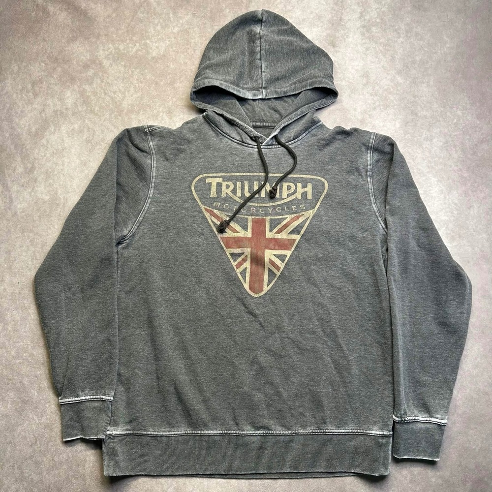 Lucky Brand Triumph Motorcycles Union Jack Graphic Hoodie Grey XL